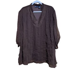 Maggie Barnes Womens Size 2X 22 24 Brown Sequin Embellished Tunic Top Blouse